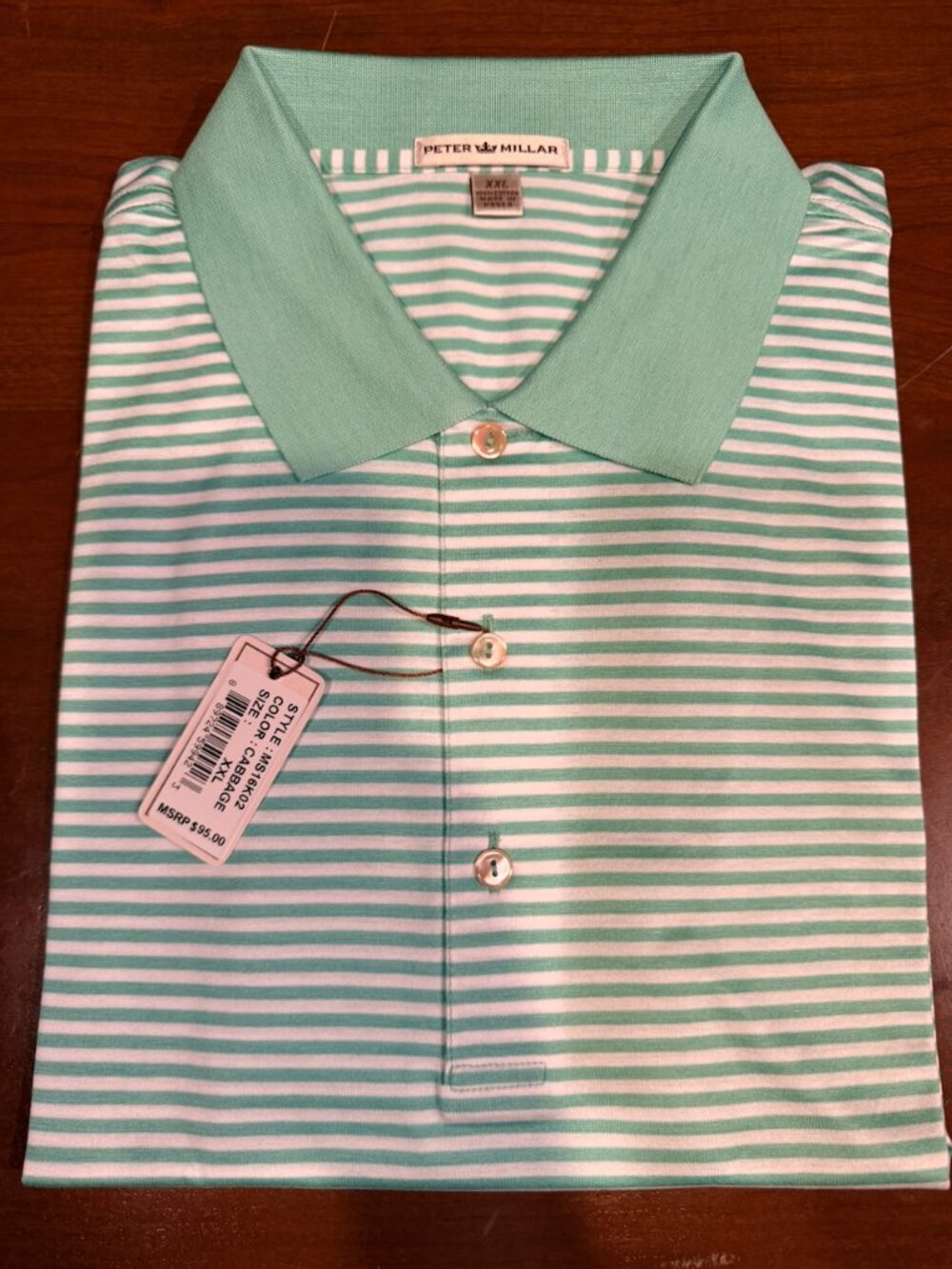 Peter Millar Cabbage Mint Green White Stripe Cotton Golf Polo XXL 2XL NWT
